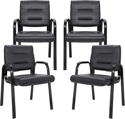 SUPER DEAL Office Guest Chair Bonded Leather Executive Side Chair Reception Chair with Solid Metal Frame Home Office Furniture, Set of 4, Black