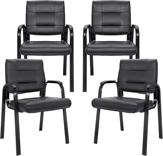 SUPER DEAL Office Guest Chair Bonded Leather Executive Side Chair Reception Chair with Solid Metal Frame Home Office Furniture, Set of 4, Black