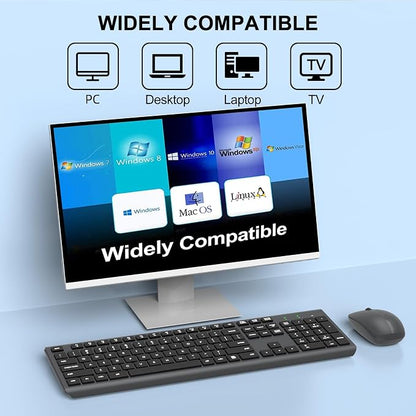 Wireless Keyboard and Mouse Combo, Full-Size Silent Ergonomic Keyboard and Optical Mouse, Long Battery Life, 2.4G Lag-Free Mice Keyboard for Computer, Mac, Laptop, PC, Windows(Gray)