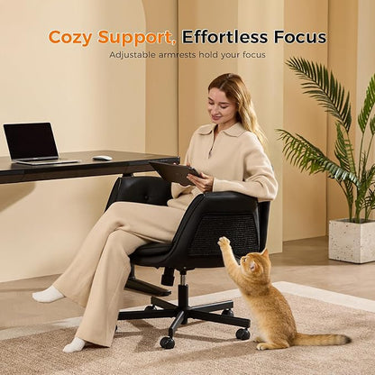 amseatec Criss Cross Chair with Natural Sisal Cat Scratch Pad, 5-Gear Adjustable Armrests, 360° Silent Casters,pet-Friendly Office, Gaming, Leisure, and Make up Vantiy Desk Chair(Black)