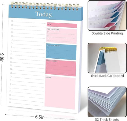 104 Pgs To Do List Notepad - Daily Planner Notepad Undated 52 Duplex-Printed Undated Sheets Tear Off, 6.5" x 9.8" Checklist Productivity Organizer with Hourly Schedule for Tasks