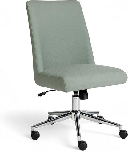 Martha Stewart Maeve Swivel Task Chair with Height Adjustable Seat for Home Office in Sage Fabric with Polished Nickel Frame
