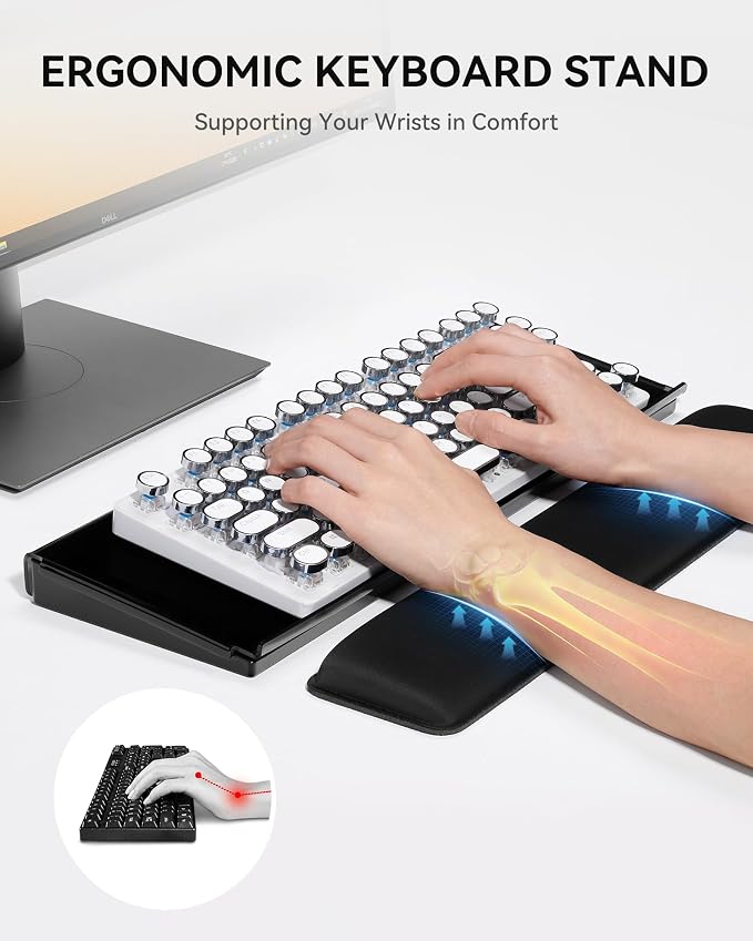 Laborio Computer Keyboard Stand with Storage Box, Keyboard Riser Wrist Rest for Desktop, Office Desk Organizer Accessories(Clear Black)