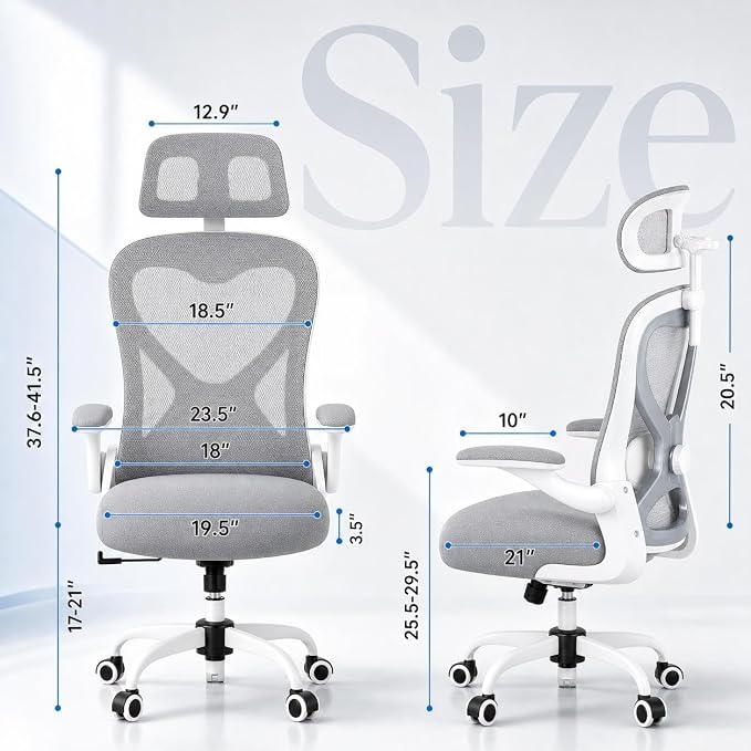 Ergonomic Office Chair for Back & Neck Pain Relief, Virgin Foam Seat, 2D Adjustable Lumbar & 3D Headrest, Tilt & Rock for Relaxation, Ideal for Long Sitting Comfort, Gray/Silver