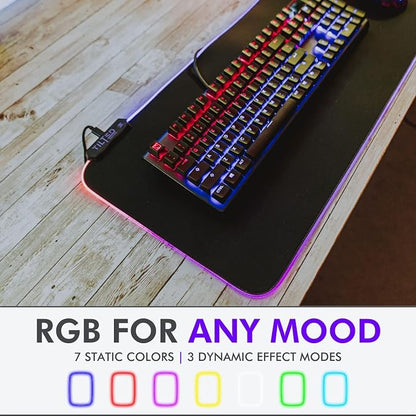 Tilted Nation RGB Mouse Pad for Gaming - Large LED Mousepad - LED Desk mat with 8 Adjustable Light Modes - Non Slip Rubber Base, Easy to Clean Water Proof Surface Mat for Keyboard and Mouse