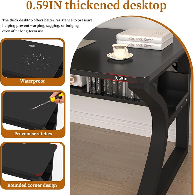 47'' Computer Desk Home Office Desk, Modern Computer Desk w/U Shaped Metal Frame, Storage Shelves, PC Table Study Writing Desk Workstation for Home Office (47inch/Black)