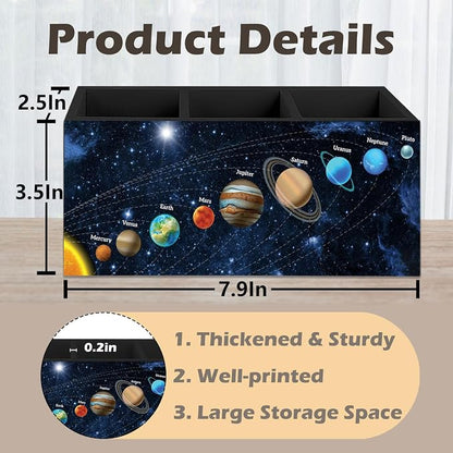 Outer Space Decor Wooden Pen Pencil Holder for Desk, Black Space Themed Bedroom Decor Gift for Kids Men, The Solar System Wood Makeup Brush Toothbrush Holder Organizer for Library Bedroom