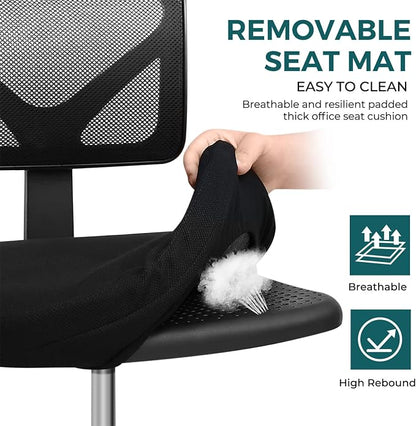 DUMOS Small Office Chair Armless, Ergonomic Adjustable Home Office Swivel Rolling Task Chair No Arms, Comfy Mesh Mid Back Computer Work Vanity Desk Chiars with Wheels for Small Spaces, Inky