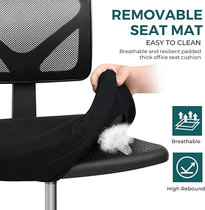 DUMOS Armless Desk Chairs Set of 2, Ergonomic Adjustable Home Office Swivel Rolling Task Chair No Arms, Comfy Mesh Mid Back Computer Work Vanity Desk Chiars with Wheels for Small Spaces, Black
