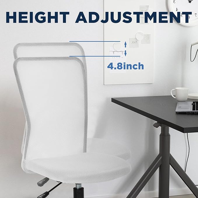 FDW Home Office Chair Mid Back Mesh Desk Chair Armless Computer Ergonomic Task Rolling Swivel Chair Back Support Adjustable Modern with Lumbar Support,White