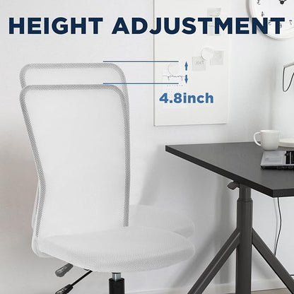 FDW Home Office Chair Mid Back Mesh Desk Chair Armless Computer Ergonomic Task Rolling Swivel Chair Back Support Adjustable Modern with Lumbar Support,White