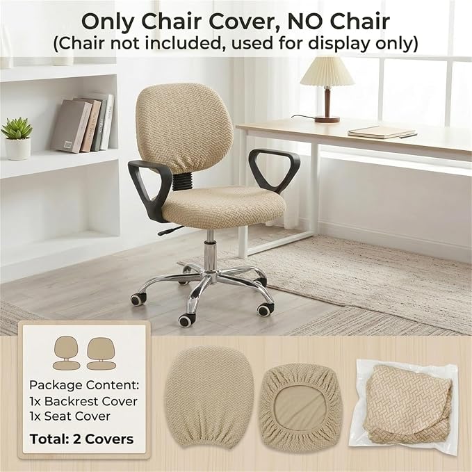 MIFXIN Office Chair Cover Stretch Slipcover 2 Piece Elastic Jacquard Computer Chair Seat Covers Furniture Protector for Office Home, Only Covers, NO Chair (Khaki)