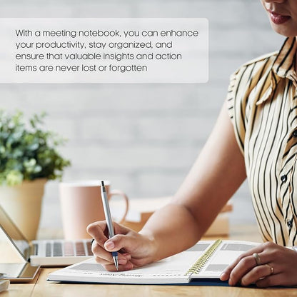 Meeting Notebook for Work Organization - Work Planner Notebook with Action Items, Agenda Planner for Note Taking, 160 Pages (6.9" X 9.9") Project Organizer for Men & Women - Navy Blue