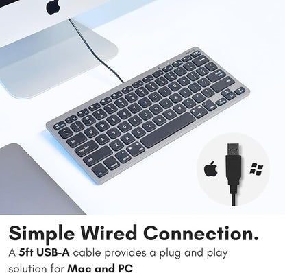 Macally Small USB Wired Keyboard for Mac and Windows - 78 Scissor Keys, 13 Shortcut Compatible Apple Keyboard - Mini Compact USB Computer Keyboard That Saves Space and Looks Great - Space Grey