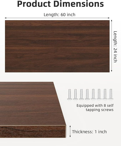 Universal 60 x 24 One-Piece Solid Wood Table Top, 1" Thick Desktop for Stand Up Height Adjustable Desk Frames, Home Office Tabletop, Countertop DIY, Red Walnut
