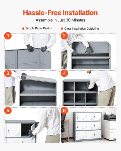 VEVOR 9 Doors Metal Locker for Employees, Steel Locking Storage Cabinet with Card Slot and Ventilation, 2 Keys for Each Door, Employee Lockers for Office, School, Gym, Home, Easy Assembly, Gray