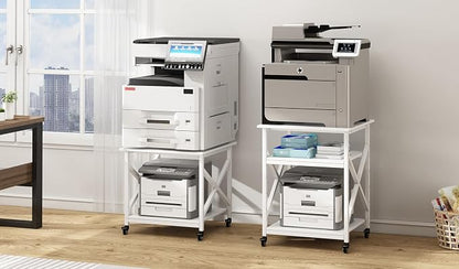 Fannova 23.6 x 23.6 Inches Large Printer Stand, 2 Tier Square Printer Table with Storage Shelf for Home Office, Multi-use Rolling Cart with Wheels for Laser, 3D Printer and Mini Fridge - White