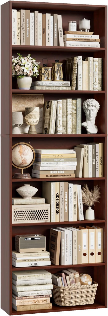 FACBOTALL 82" Tall Bookshelf, 7-Tier Open Shelves Bookcase, Freestanding Display Storage Shelves, Tall Bookcase Home Decor Furniture for Home Office, Living Room, Bedroom, Cherry