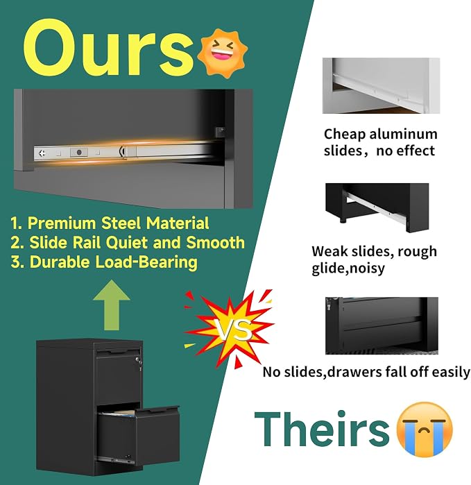2 Drawer Metal Vertical File Cabinet with Lock, 17.8 Inch Depth Under Desk Small Filing Cabinet, Fits Letter & Legal Size Files for Home Office, Easy to Assemble