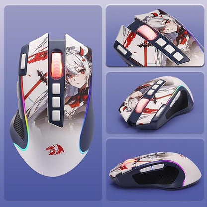 Redragon M612AK PRO RGB Anime Gaming Mouse, 8000 DPI Wired/Wireless Optical Mouse with 9 Programmable Buttons & 7 Backlit Modes, BT & 2.4G Wireless, Software Supports DIY Keybinds Rapid Fire Button