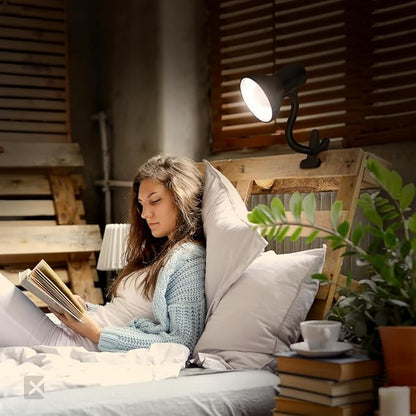 Xtricity LED Clip on Desk Lamp with 360° Flexible Gooseneck, White Finish | Reading Light for Bed Headboard– A19 Bulb Included, 120V, On/Off Switch, 10.25” Height Table Lamp