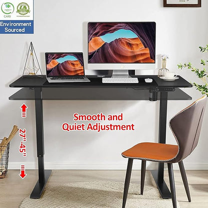 Electric Adjustable Height Standing Desk, 48×24 Inches Sit Stand Desk with Power Socket, 2 USB Ports, 3 Power Outlets, 4 Wheels,4 Memory Buttons Home Office Computer Workstations(Black)