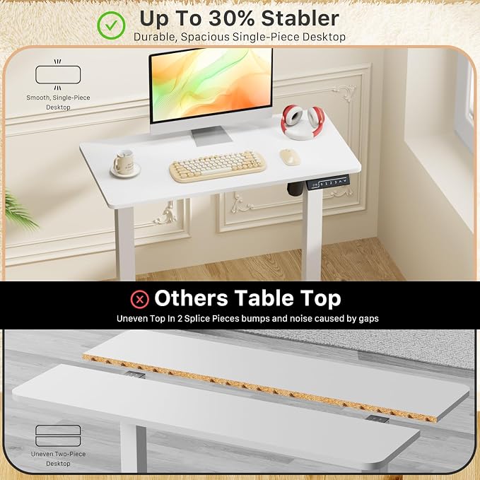 JOY worker Small Electric Standing Desk, 31.5" x 15.75" Whole Piece Height Adjustable Desk with Memory Controller, White Sit to Stand Workstation for Home Office