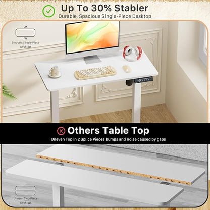 JOY worker Small Electric Standing Desk, 31.5" x 15.75" Whole Piece Height Adjustable Desk with Memory Controller, White Sit to Stand Workstation for Home Office
