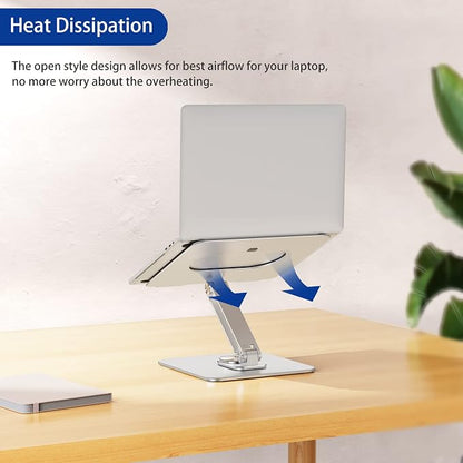 BESIGN LSX7 Laptop Stand with 360 Rotating Base, Ergonomic Adjustable Notebook Riser, Foldable Computer Holder Compatible with 10-15.6" Laptops (Silver)