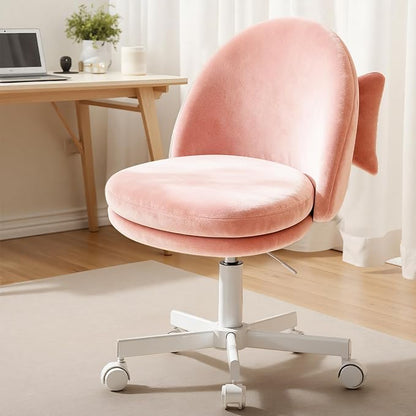 GTPLAYER Velvet Tall Office Chair with Wheels Vanity Chairs with Back, Versatile Height Use: Office to Bar Stools Small Ergonomic Comfy Armlees Computer Desk Chair with Bow Lumbar Pillow for Gift