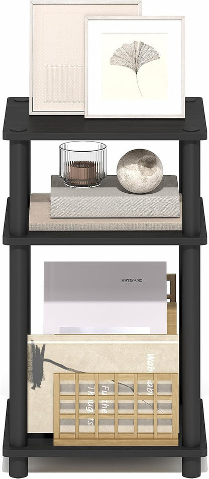 Furinno Turn-N-Tube Side Table, 3-Tier End Table with Open Shelf, Toolless Assembly Night Stand, Bedside Table, for Living Room, Bedroom, Dark Americano