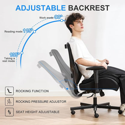 BOSMILLER Big and Tall Office Chair with Wide Thick Seat Cushion for Heavy People,700lbs Ergonomic Mesh Desk Chair with Adjustable Lumbar Support and Armrests for Adults Sitting All Day