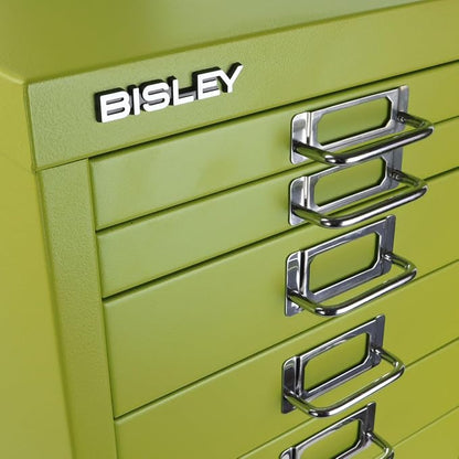 8-Drawer Steel MultiDrawer Cabinet - Green, by Bisley | Chrome Pull Handles with Label Holders, Powder-Coated Steel, Removable Drawers, Fits Under Most Desks, Labels Included