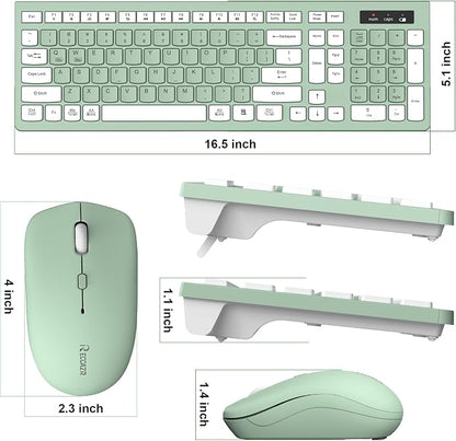 Wireless Keyboard and Mouse Combo, 2.4G Full Size Silent Keyboard with Fn Multimedia Keys for Office and Home, 3-Level DPI Adjustable Quiet Mouse for Windows,Mac OS Desktop/Laptop/PC(Avocado Green)