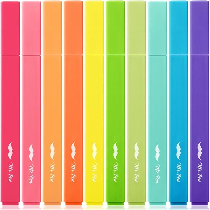 Mr. Pen- Aesthetic Highlighters No Bleed, 10 Pack, Vibrant Colors | Chisel Tip, Cute Highlighters Assorted Colors for Journaling, Highlighting, Underlining, Fast Dry, Back to School Supplies