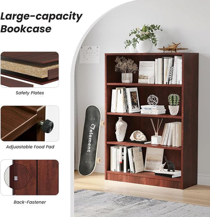 Farini 48 Inch Tall Bookcase,4 Shelf Bookshelves,Adjustable Bookshelf for Home Office,Cherry