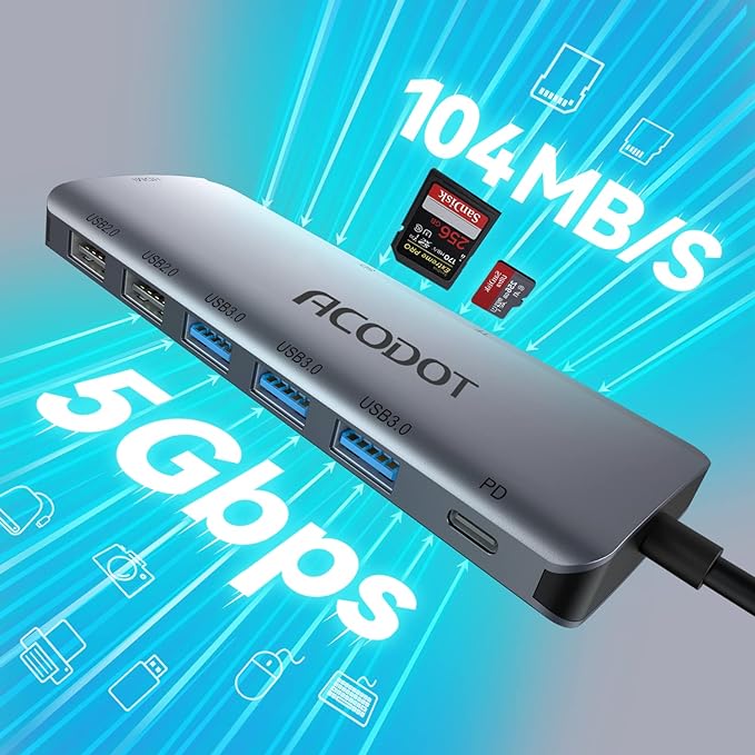 USB C Hub, 9-in-1 Multi-Port USB Adapter, 4K@60Hz HDMI, 100W Max PD, 3 USB3.0(5Gbps) + 2 USB2.0 Data Ports, SD/TF Card Reader for MacBook, iPad Pro, Dell, HP, Lenovo, Windows Laptop