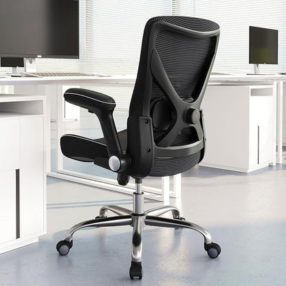 Ergalithic Office Home Ergonomic Desk Chair-Computer X-Shaped Chair Mesh PU Leather with Adjustable Lumbar Support-Executive Chair High Back Flip-Up Arms for Long Hours (Black-No Headrest)
