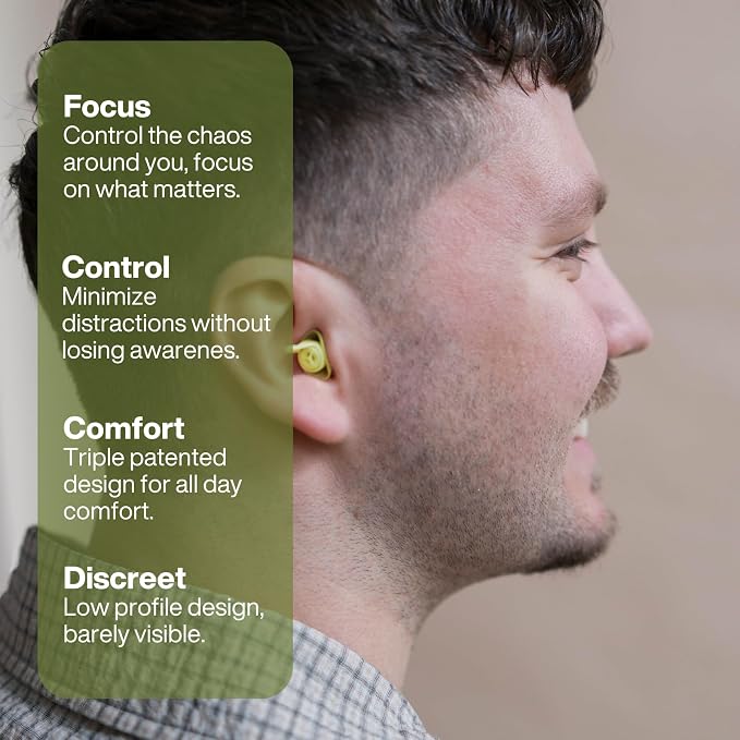 EARPEACE Everyday Noise Control & Noise Reduction Ear Plugs - High-Fidelity Earplugs, Comfortable & Reusable Earplugs for Travel, Sleep, Work, Snoring Blocking, Includes Carrying Case - Gumdrop Green