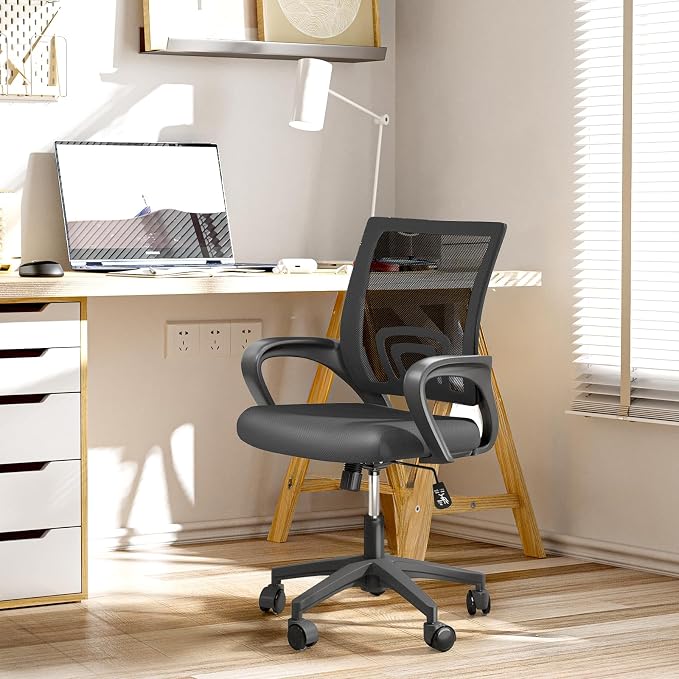 Office Chair, Ergonomic Mid-Back Mesh Desk Chair with Lumbar Support, Adjustable Height Computer Chair with Rolling Wheels Design,Comfy Armrest for Work, Study, Gaming, 10 Pack, Black