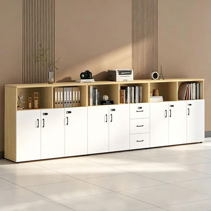 File Cabinet with Password Lock, Wood Lateral Filing Cabinet for Letter/A4 Files, 3 Drawer with Door, Printer Stand with Open Shelves for Home Office