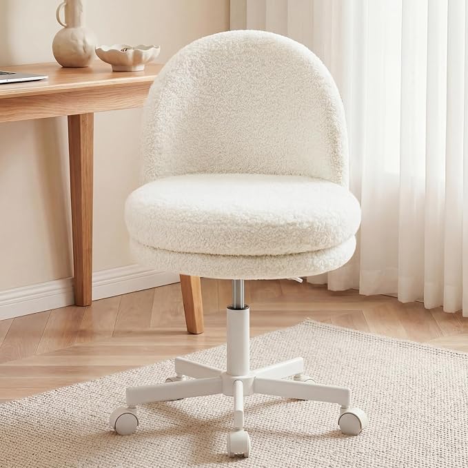 COMHOMA Vanity Chair with Teddy Velvet, Small Tall Armless Chair with Back, Cute Candy Chair for Girls Gift Living Room/Makeup Room/Bedroom/Kitchen (Height Use: Adjustable from Desk to Bar Height)
