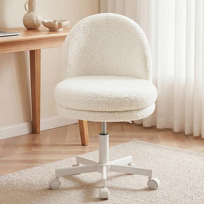 COMHOMA Vanity Chair with Teddy Velvet, Small Tall Armless Chair with Back, Cute Candy Chair for Girls Gift Living Room/Makeup Room/Bedroom/Kitchen (Height Use: Adjustable from Desk to Bar Height)