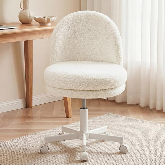 COMHOMA Vanity Chair with Teddy Velvet, Small Tall Armless Chair with Back, Cute Candy Chair for Girls Gift Living Room/Makeup Room/Bedroom/Kitchen (Height Use: Adjustable from Desk to Bar Height)