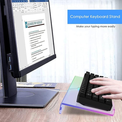 Clear 366 Kinds RGB Acrylic Tilted Computer Keyboard Holder,PC Keyboard Stand Tray Holder for Easy Ergonomic Typing and Working at Home and Office Upgraded Version