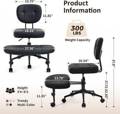 Criss Cross Chair Armless Office Chair for Cross Legged Sitting, 300lb Heavy Duty Ergonomic Desk Chair for ADHD, Adjustable Meditation Yoga Kneeling Chair with Brake Wheels for Home Office (Black)