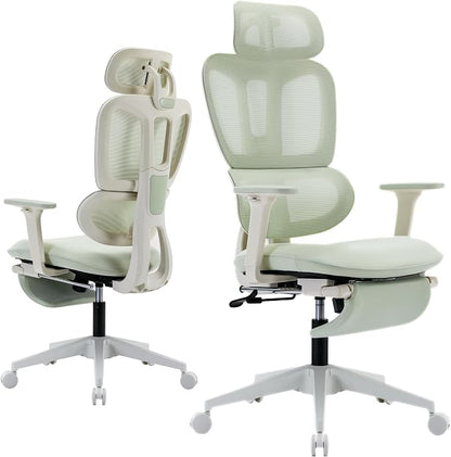 Ergonomic Mesh Office Chair with Retractable Footrest - High Back Computer Chair, Lumbar Support, Adjustable Armrest and Headrest, Durable Base - Multifunctional Home Office Desk Chair for Adults