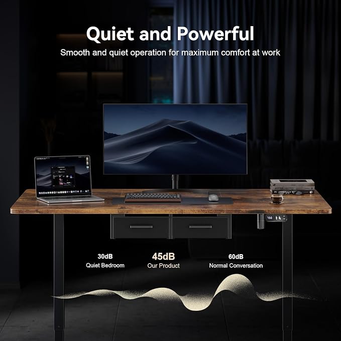 HLDIRECT Electric Standing Desk, Extra Large 79 x 31.5 Inches Height Adjustable Table with Outlets, Sit Stand Computer Desk with Drawers for Home Office, Ergonomic Rising Workstation, Rustic Brown