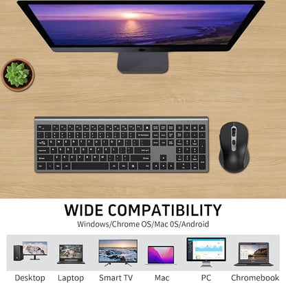 Wireless Mouse and Keyboard Combo, Full-Size Computer Keyboard with Calculator Button, 2400 Dpi Ergonomic Mouse, Ultra-Thin Cordless USB Keyboard and Mouse Set for Laptop Windows Mac - Grey
