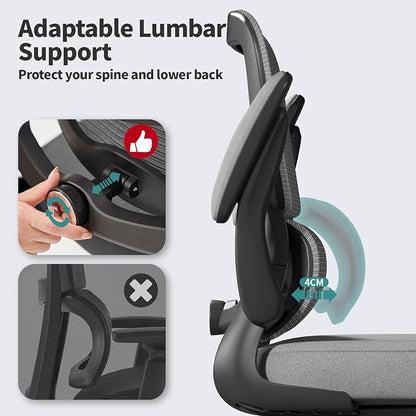 TRALT Office Chair - Ergonomic Desk Chair with Adjustable Lumbar Support, Mesh Computer Chair, Executive Chair for Home Office Comfortable Lumbar Support (Fog Gray)